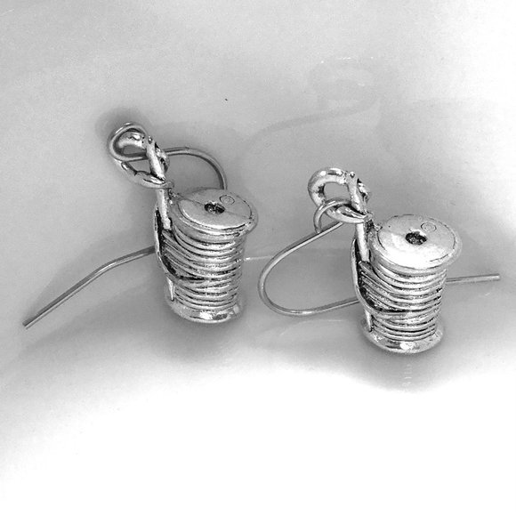 Miniature Spool Knitting Needle Sewing Thread Seamstress Fashion Charm Earrings - Picture 2 of 3